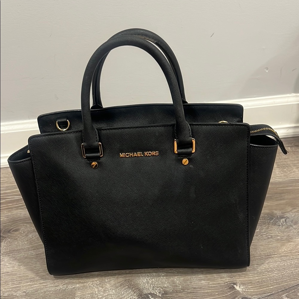 Michael Kors Black Satchel with Gold Accents